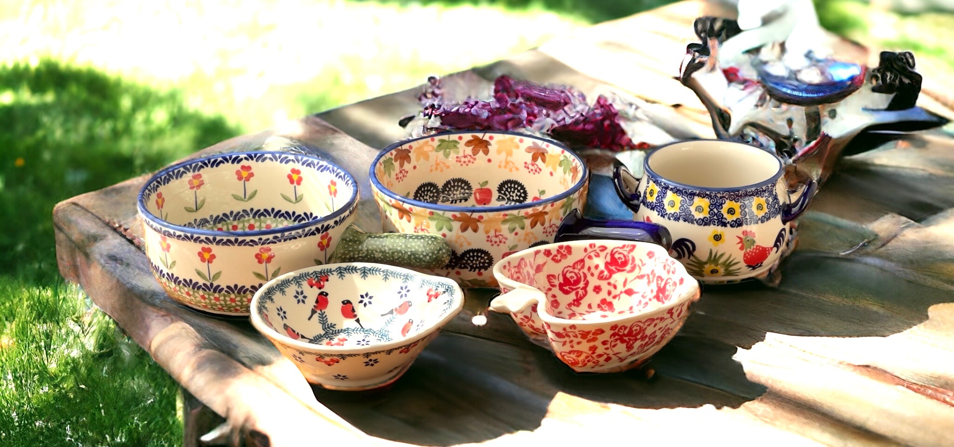 庭の陶器ピクニックセット